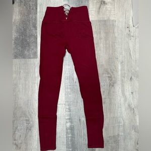 Fabletics - High-Waisted Seamless Rib Legging, burgundy/red, xs